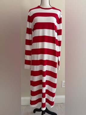 Polo Ralph Lauren Red and White Striped Long Sleeve Maxi Dress